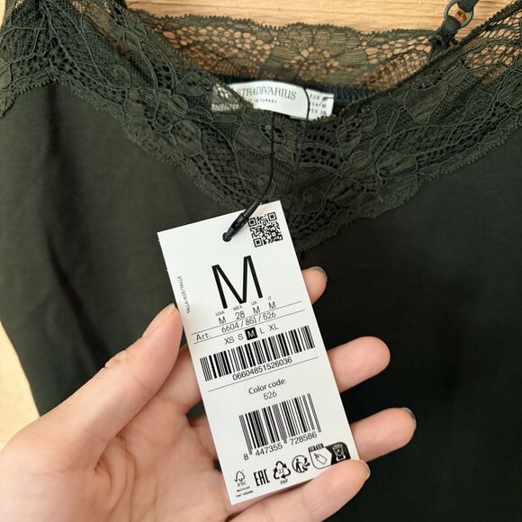 Stradivarius Cotton Bodysuit with Lace Detail in Green NWT - Picture 13 of 13